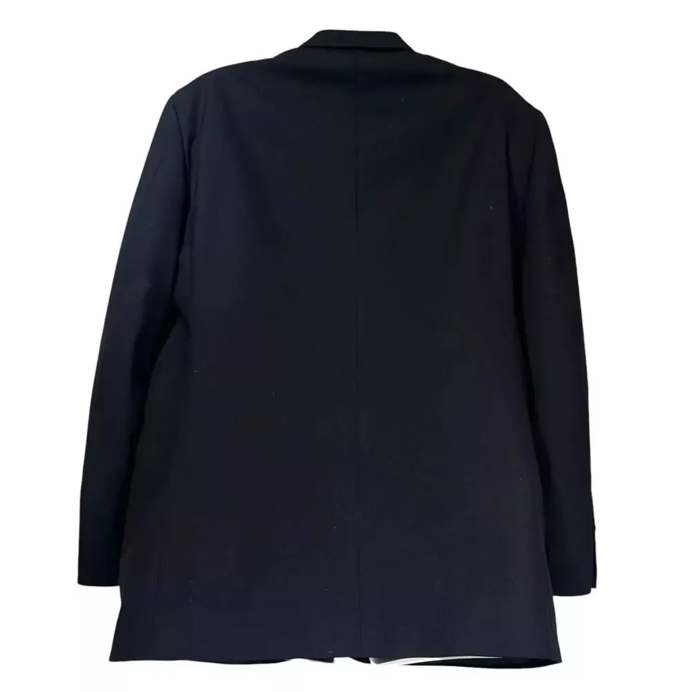 Oscar De La Renta Mens Two Button Ventless Navy Blue Wool Blazer Size 42R